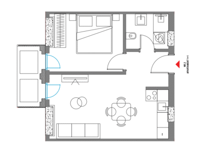 Apartament 1+1 61 m²