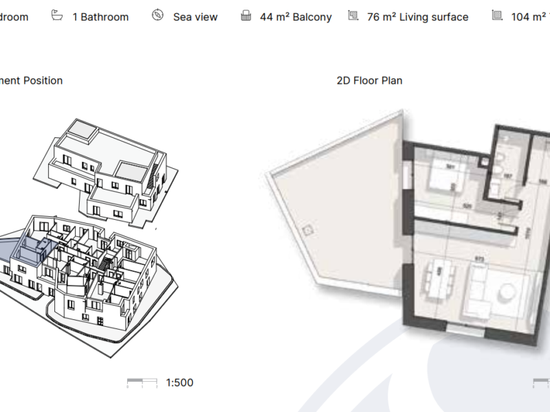 Apartament në Rezidencë në Dhërmi 104 m² total