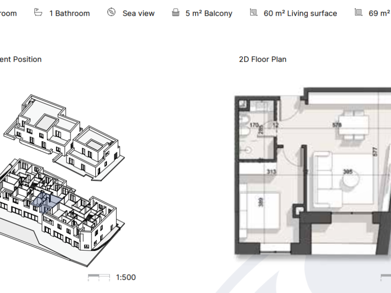Apartament në Rezidencë në Dhërmi 69 m² total