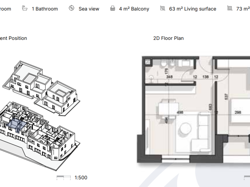 Apartament në Rezidencë në Dhërmi 73 m² total